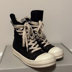 Authentic Pre-Loved Rick Owens DRKSHDW High-Top Black and White Women's Sneakers